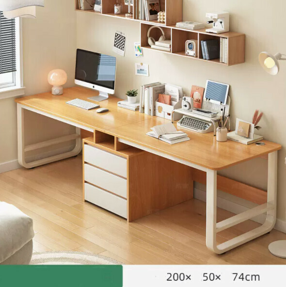 Hot recommended desktop computer desk (double seat - cherry wood color) [size: length 200*width 50*height 74cm]