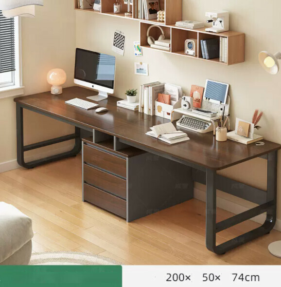 Hotly recommended desktop computer desk (double seat - black oak color) [size: length 200*width 50*height 74cm]