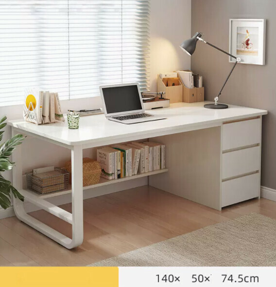 Hot recommended desktop computer desk (single seat - warm white white frame) [size: length 140*width 50*height 74.5cm]
