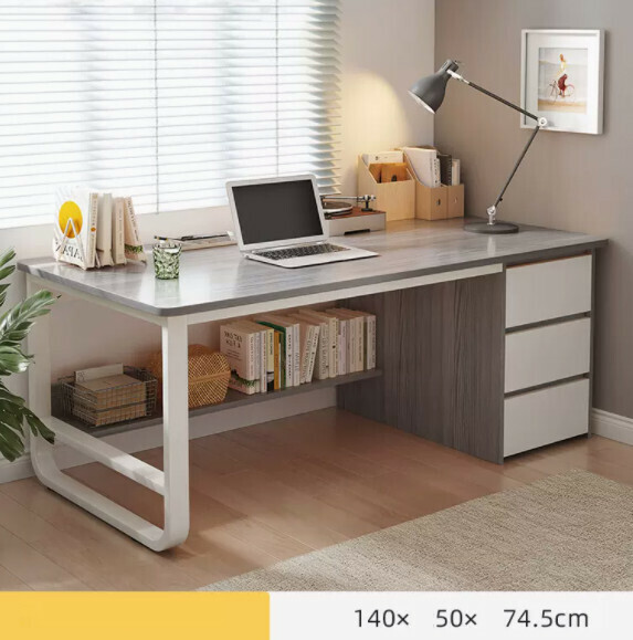 Hot recommended desktop computer desk (single seat - Morandi gray white frame) [size: length 140*width 50*height 74.5cm]