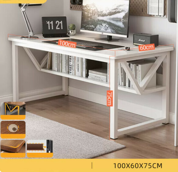 Hot recommended desktop computer desk (double layer - warm white) [size: length 100*width 60*height 75cm]