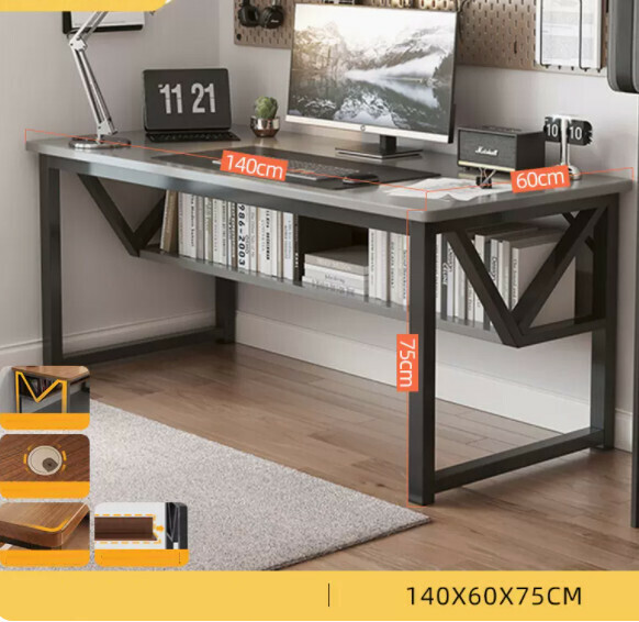 Hot recommended desktop computer desk (double layer - space gray) [size: length 140*width 60*height 75cm]