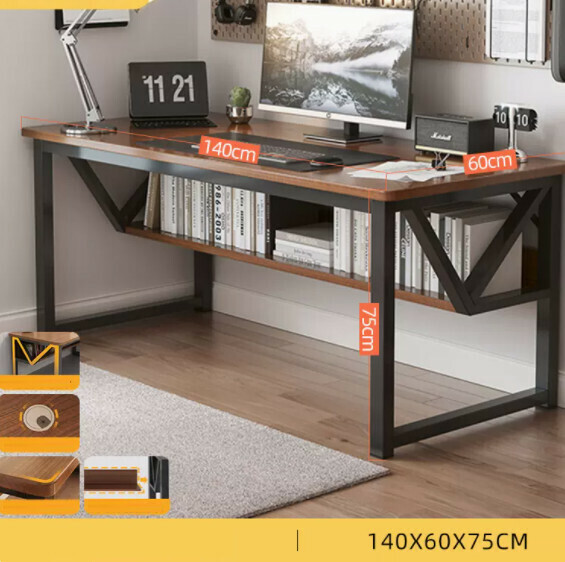 Hot recommended desktop computer desk (double layer - black oak color) [size: length 140*width 60*height 75cm]