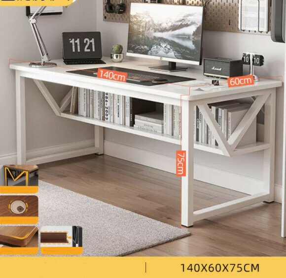 Hot recommended desktop computer desk (double layer-warm white) [size: length 140*width 60*height 75cm]