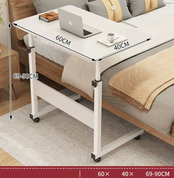 Hot push liftable mobile computer desk (warm white) [size: length 60*width 40*height 69-90cm]