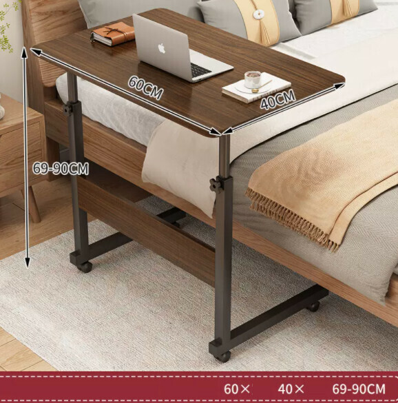 Hot push liftable mobile computer desk (brushed black oak) [size: length 60*width 40*height 69-90cm]