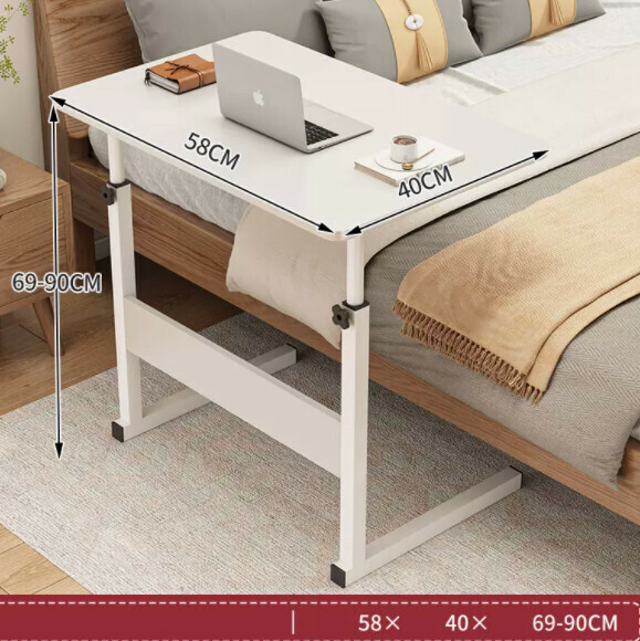 Hot push liftable mobile computer desk (without wheels - warm white) [size: length 58*width 40*height 69-90cm]