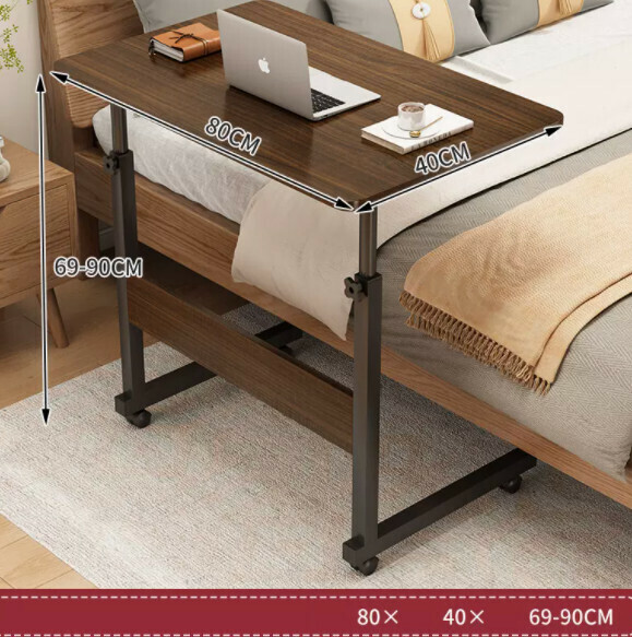 Hot push liftable mobile computer desk (brushed black oak) [size: length 80*width 40*height 69-90cm]