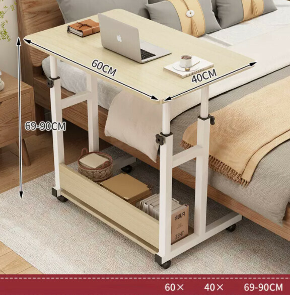 Hot push liftable mobile computer desk (without keyboard tray - brushed white oak) [Dimensions: length 60*width 40*height 69-90cm]