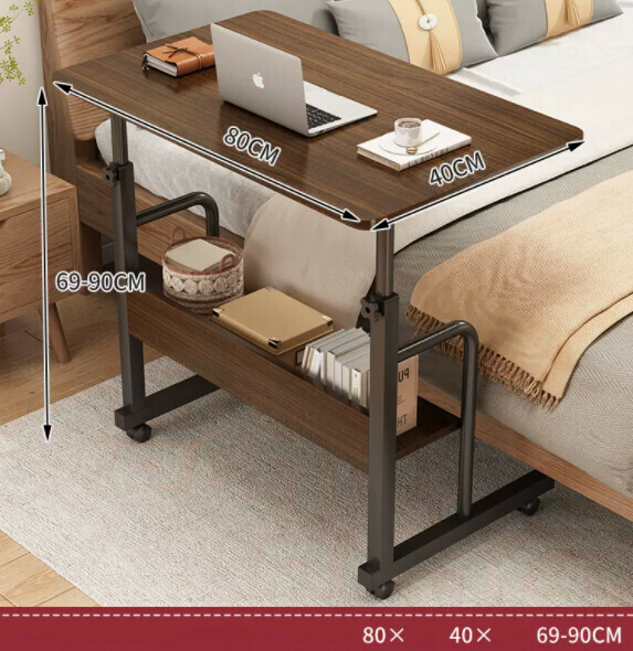 Hot Push Liftable Mobile Computer Desk (Double Layer - Brushed Black Oak) [Dimensions: Length 80* Width 40* Height 69-90cm]