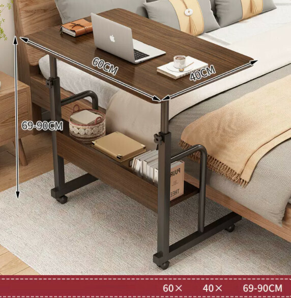 Hot Push Liftable Mobile Computer Desk (Double Layer - Brushed Black Oak) [Dimensions: Length 60* Width 40* Height 69-90cm]