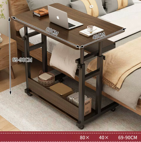 Hot Push Liftable Mobile Computer Desk (With Keyboard Tray - Brushed Black Oak) [Dimensions: Length 80* Width 40* Height 69-90cm]