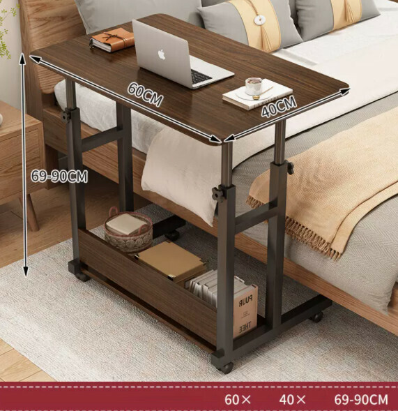 Hot push liftable mobile computer desk (without keyboard tray - brushed black oak) [Dimensions: length 60*width 40*height 69-90cm]