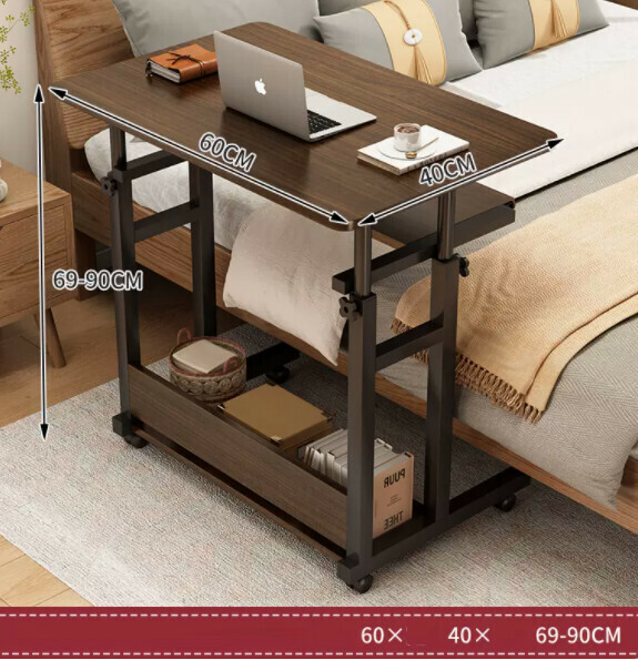 Hot push liftable mobile computer desk (without keyboard tray - brushed black oak) [Size: length 80*width 40*height 69-90cm]