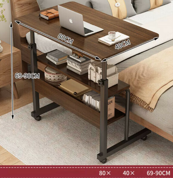 Hot Push Liftable Mobile Computer Desk (Three Layers - Brushed Black Oak) [Dimensions: Length 80* Width 40* Height 69-90cm]