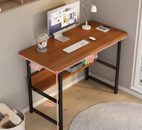 Hot recommendation simple modern office desk computer table (black frame brown [double layer]) (size: 80*40CM)