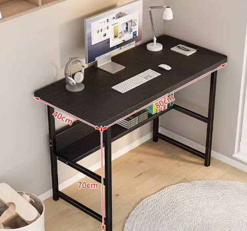 Hot recommendation simple modern office desk computer table (black frame black [double layer]) (size: 80*40CM)
