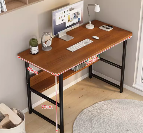 Hot recommendation simple modern office desk computer table (black frame brown [double layer]) (size: 100*45CM)