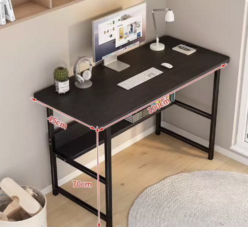 Hot recommendation simple modern office desk computer table (black frame black [double layer]) (size: 100*45CM)