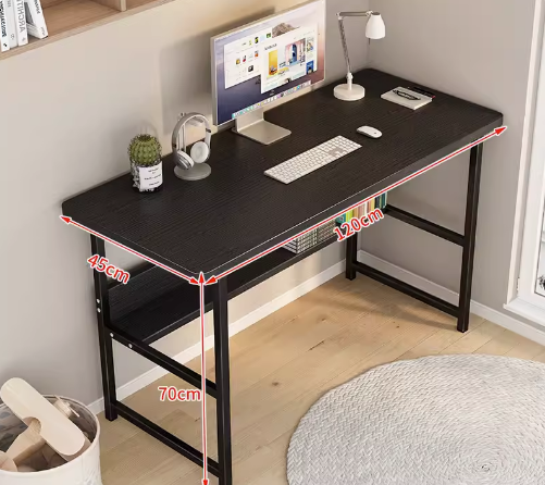 Hot recommendation simple modern office desk computer table (black frame black [double layer]) (size: 120*45CM)