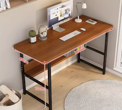 Hot recommendation simple modern office desk computer table (black frame brown [double layer]) (size: 120*45CM)