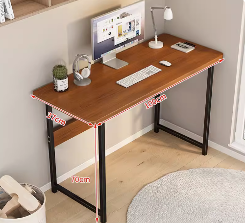 Hot recommendation simple modern office desk computer table (black frame brown [single layer]) (size: 100*37CM)