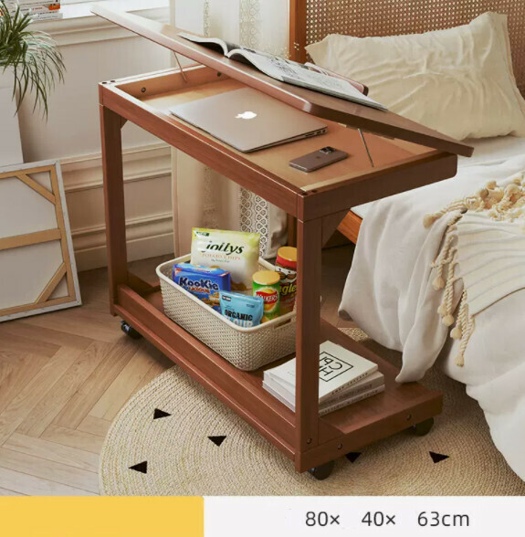 Hot recommendation solid wood computer desk (walnut color + solid wood frame with flip cover) [size: length 80*width 40*height 63cm]