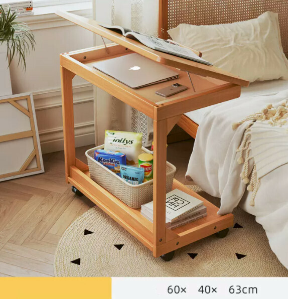 Hot recommended solid wood computer desk (raw wood color + solid wood frame with flip cover) [size: length 60*width 40*height 63cm]