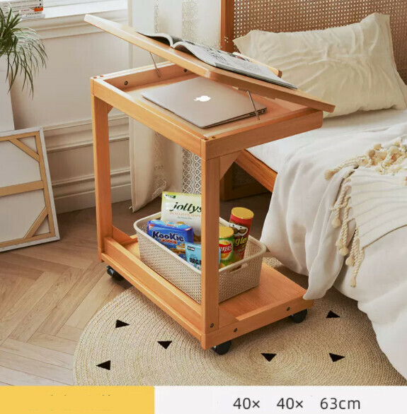 Hotly recommended solid wood computer desk (raw wood color + solid wood frame with flip cover) [size: length 40*width 40*height 63cm]