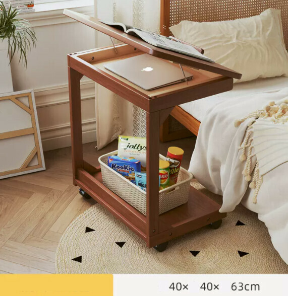 Hot recommendation solid wood computer desk (walnut color + solid wood frame with flip cover) [size: length 40*width 40*height 63cm]