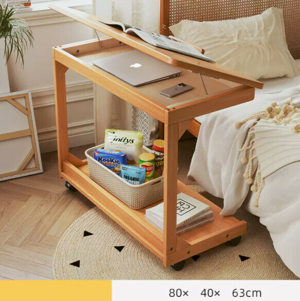 Hotly recommended solid wood computer desk (raw wood color + solid wood frame with flip cover) [size: length 80*width 40*height 63cm]