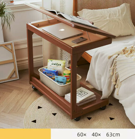 Hot recommended solid wood computer desk (walnut color + solid wood frame with flip cover) [size: length 60*width 40*height 63cm]