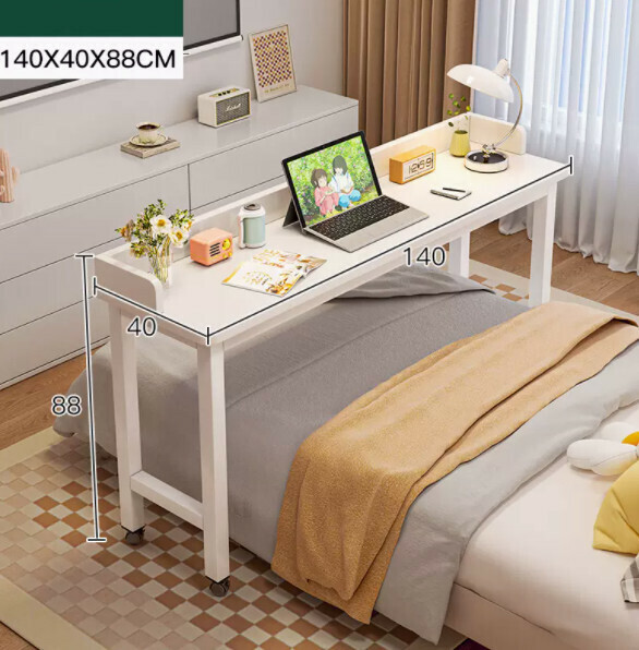 Hot recommended movable computer desk (warm white + pulleys) [size: length 140*width 40*height 88cm]