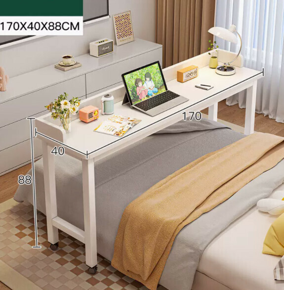 Hot recommended movable computer desk (warm white + pulleys) [size: length 170*width 40*height 88cm]