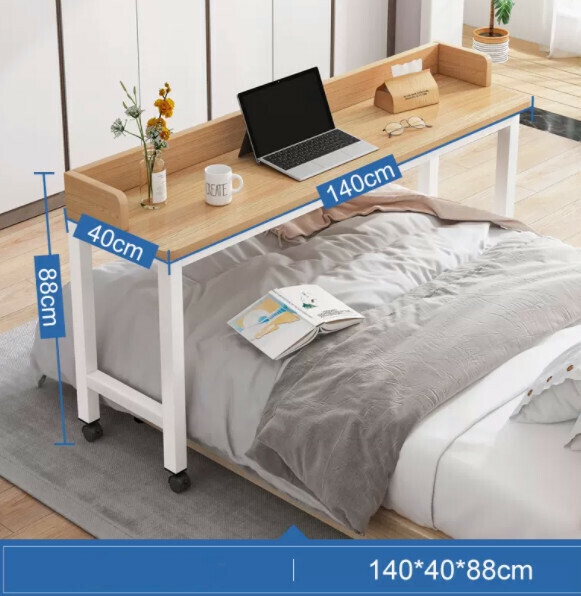 Hot recommended movable computer desk (oak color + pulley) [size: length 140*width 40*height 88cm]