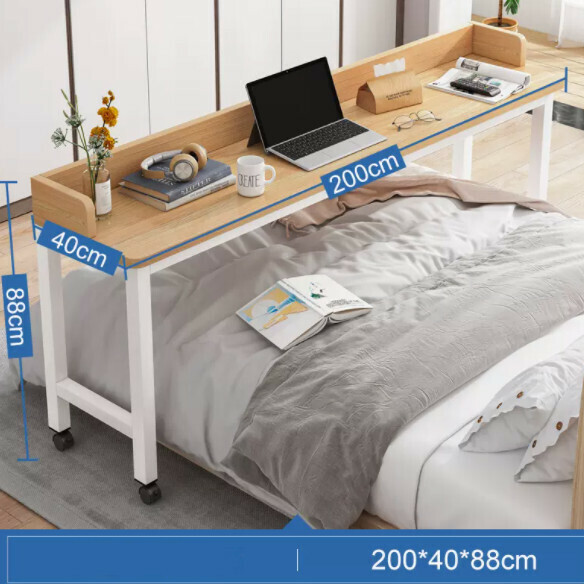 Hot recommended movable computer desk (oak color + pulley) [size: length 200*width 40*height 88cm]