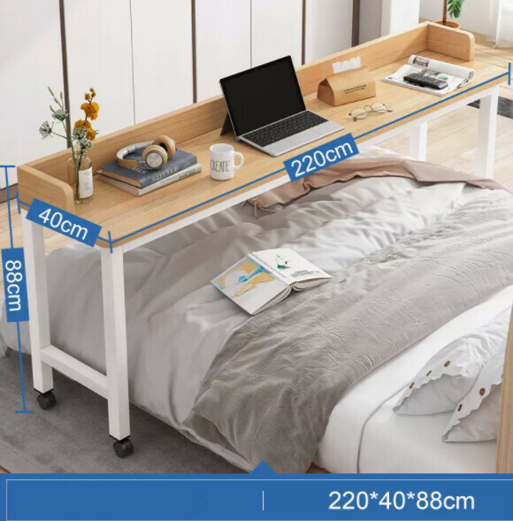 Hot recommended movable computer desk (oak color + pulley) [size: length 220*width 40*height 88cm]