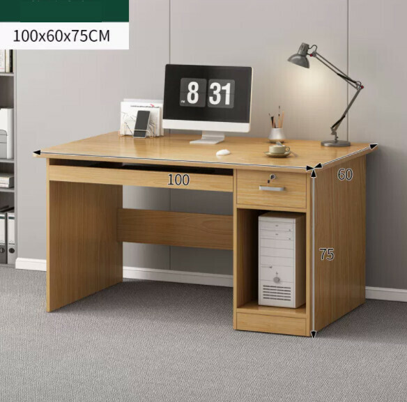 Hot recommended home computer desk (rubber wood color + with drawer + with keyboard position + host position) [size: length 100*width 60*height 73cm]
