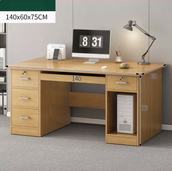 Hot recommended home computer desk (rubber wood color + with drawer + with keyboard position + host position) [size: length 140*width 60*height 73cm]