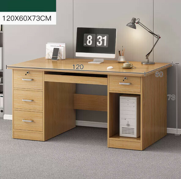 Hot recommended home computer desk (rubber wood color + with drawer + with keyboard position + host position) [size: length 120*width 60*height 73cm]