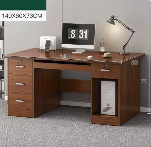 Hot recommended home computer desk (dark walnut color + with drawer + with keyboard position + host position) [size: length 140*width 60*height 73cm]
