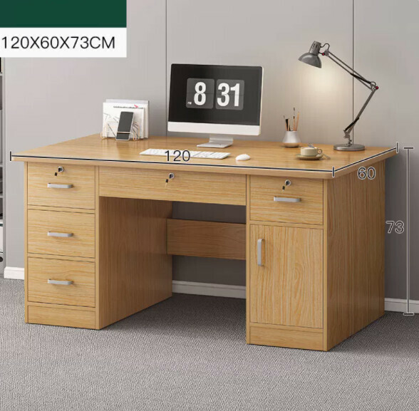 Hot recommendation for home computer desk (rubber wood color + drawers*5+cabinet door*1) [size: length 120*width 60*height 73cm]