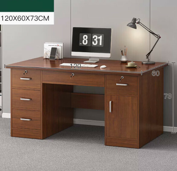 Hot recommended home computer desk (dark walnut + with drawers*5+cabinet door*1) [size: length 120*width 60*height 73cm]