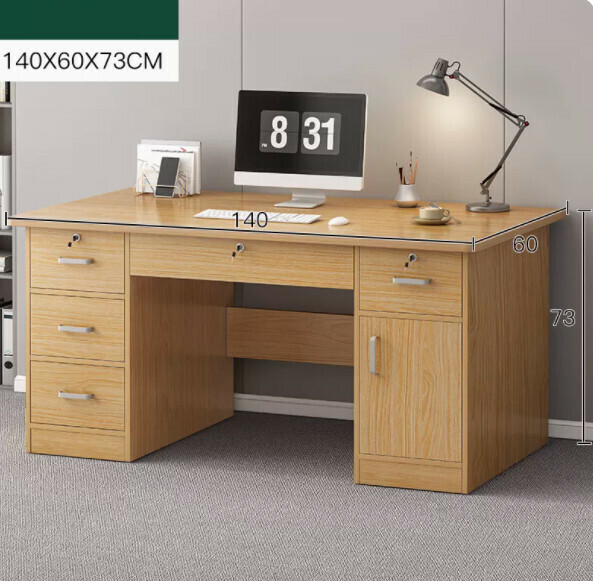 Hot recommendation for home computer desk (rubber wood color + drawers*5+cabinet door*1) [size: length 140*width 60*height 73cm]