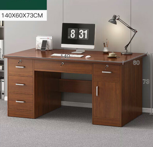 Hot recommendation for home computer desk (dark walnut + with drawers*5+cabinet door*1) [size: length 140*width 60*height 73cm]