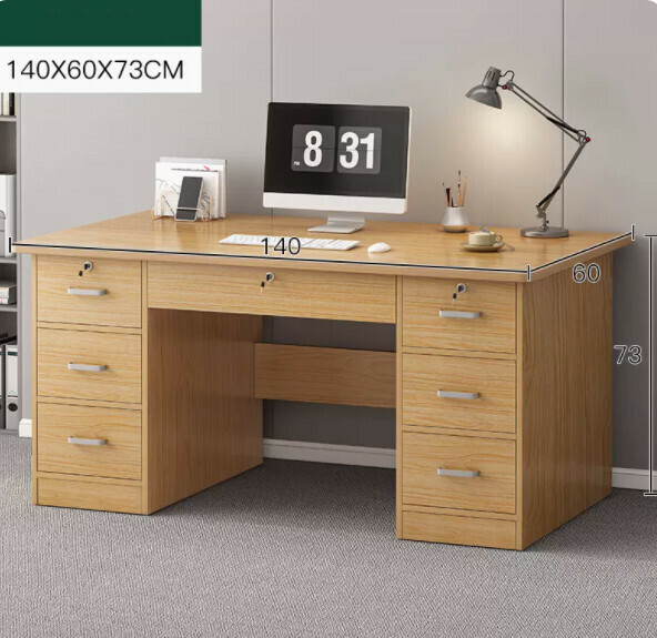 Hot recommended home computer desk (rubber wood color + with drawers*7) [size: length 140*width 60*height 73cm]