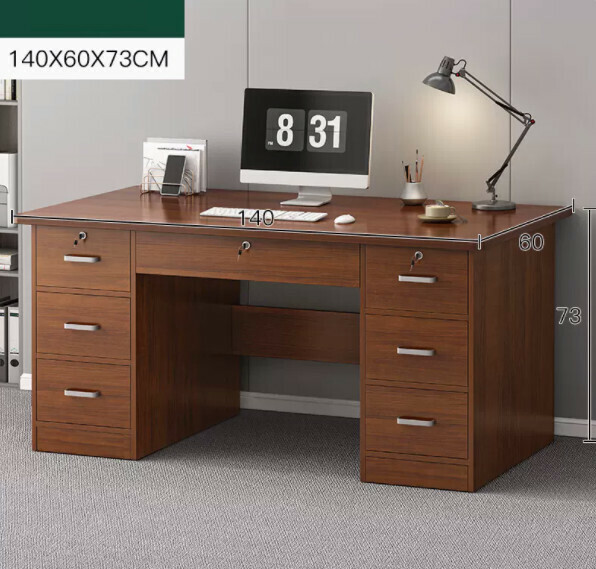 Hot recommendation for home computer desk (dark walnut + with drawers*7) [size: length 140*width 60*height 73cm]