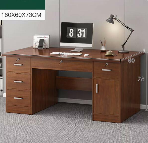 Hot recommended home computer desk (dark walnut + with drawers*5+cabinet door*1) [size: length 160*width 60*height 73cm]