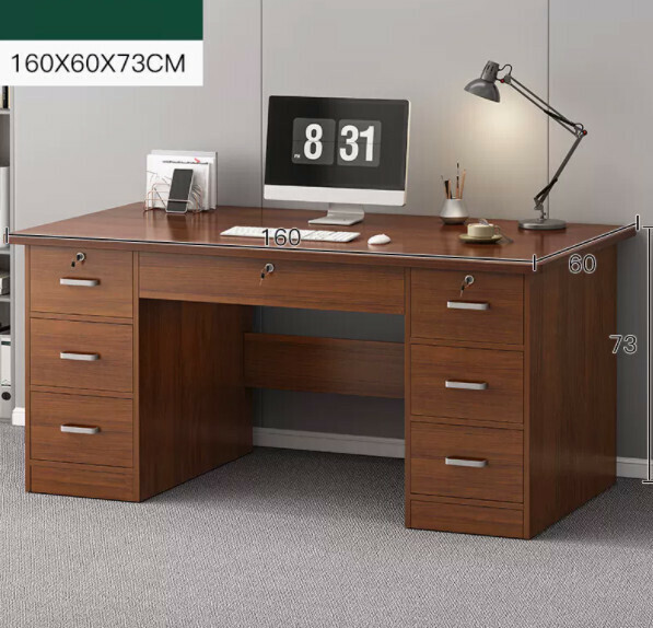 Hot recommended home computer desk (dark walnut color + with drawers*7) [size: length 160*width 60*height 73cm]