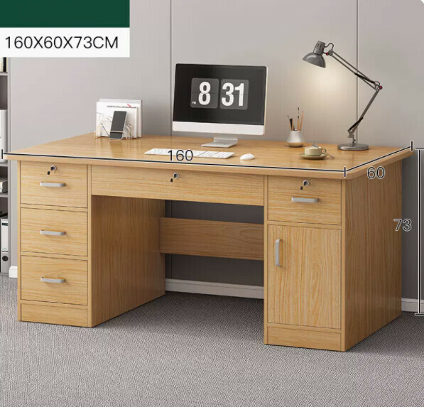 Hot recommendation for home computer desk (rubber wood color + drawers*5+cabinet door*1) [size: length 160*width 60*height 73cm]